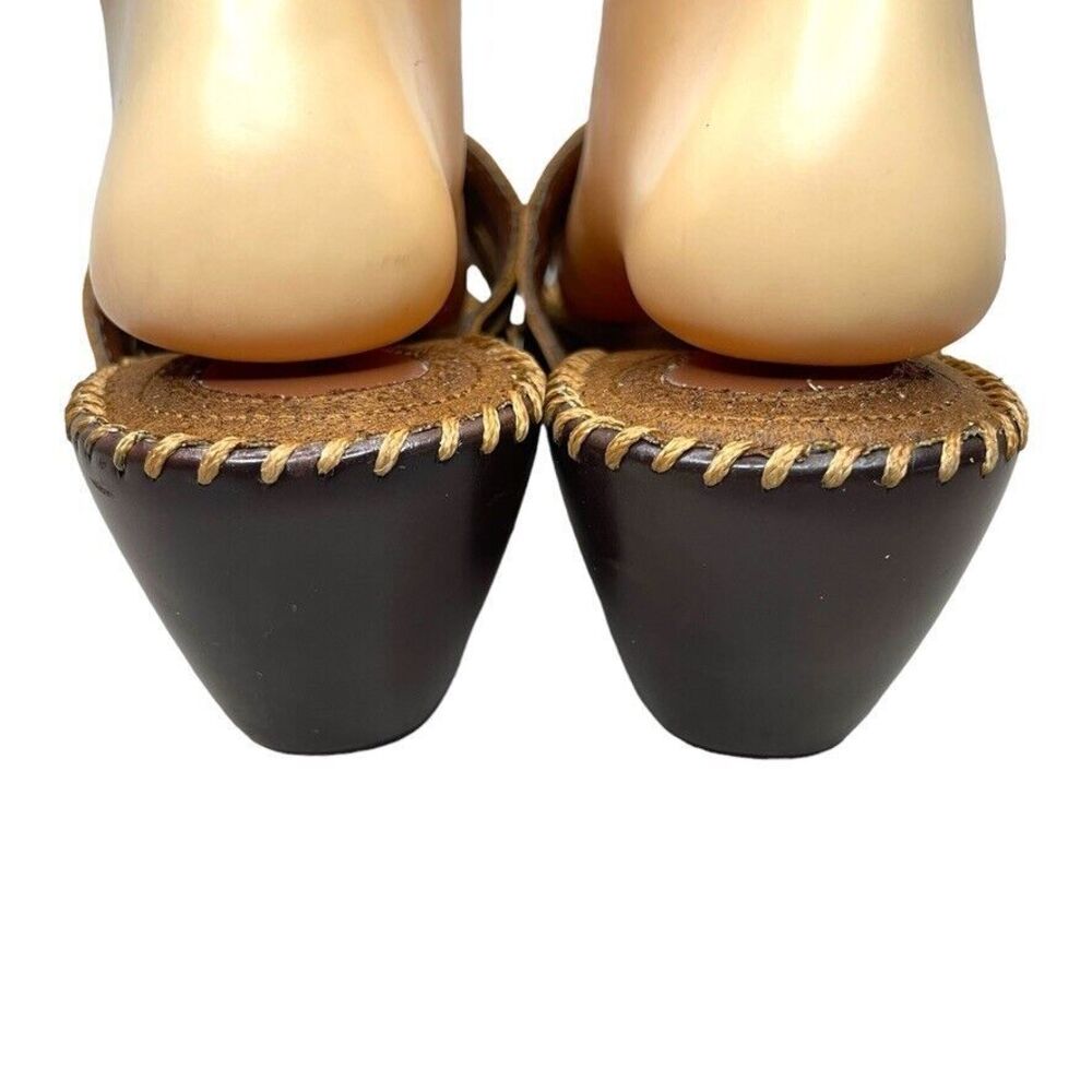 Isotoner Brown Leather Braided Detail Slip On Wedge Heel Sandals Slides Size 8.5 - Picture 7 of 12